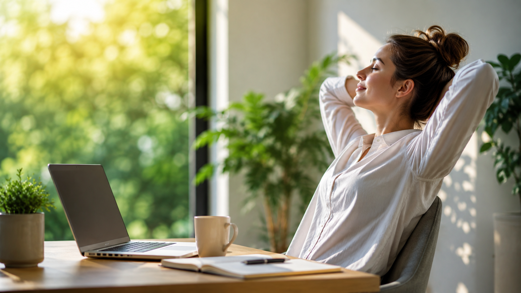 Serene Sunlit Workspace Break